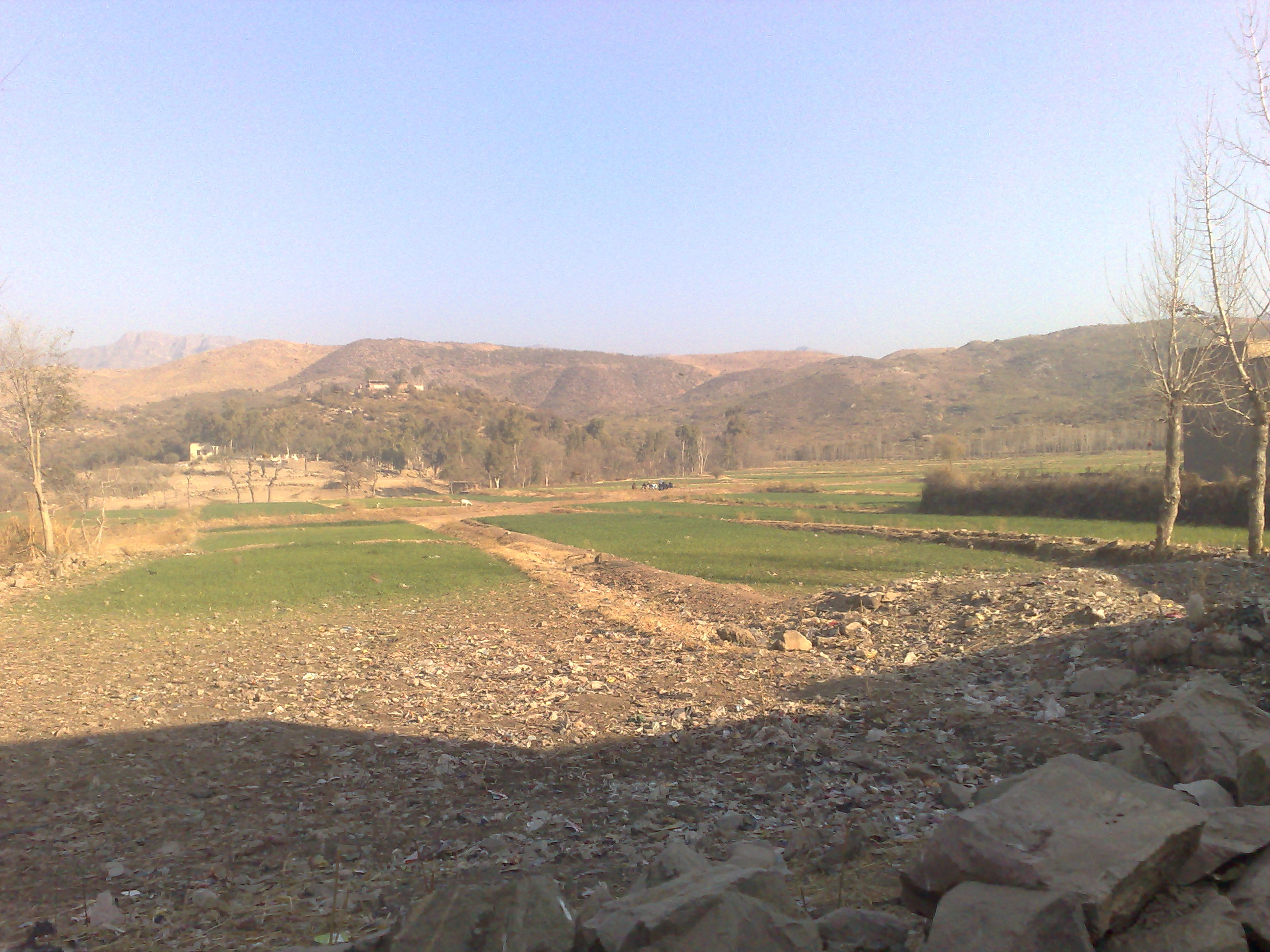 Fields and mountain trail in Spangir, Naryab