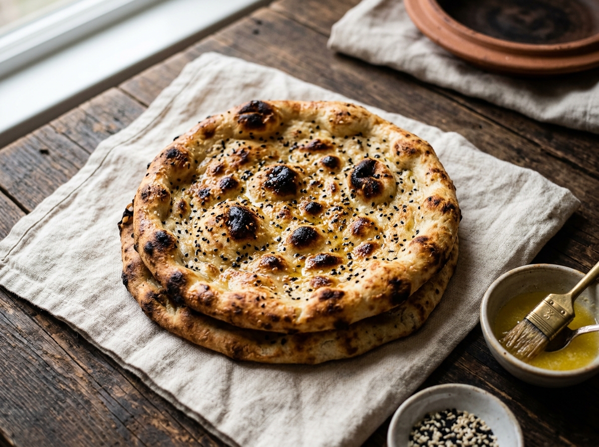 Freshly baked tandoori naan flatbread